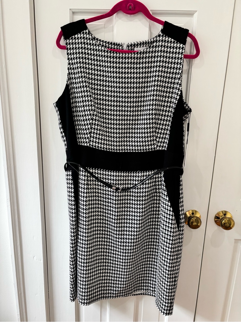 Calvin Klein Black and White Houndstooth Sheath Dress